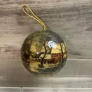 Vintage Classic Scene Christmas Ornament Bulb Snowy Cabin Woods Winter Farm